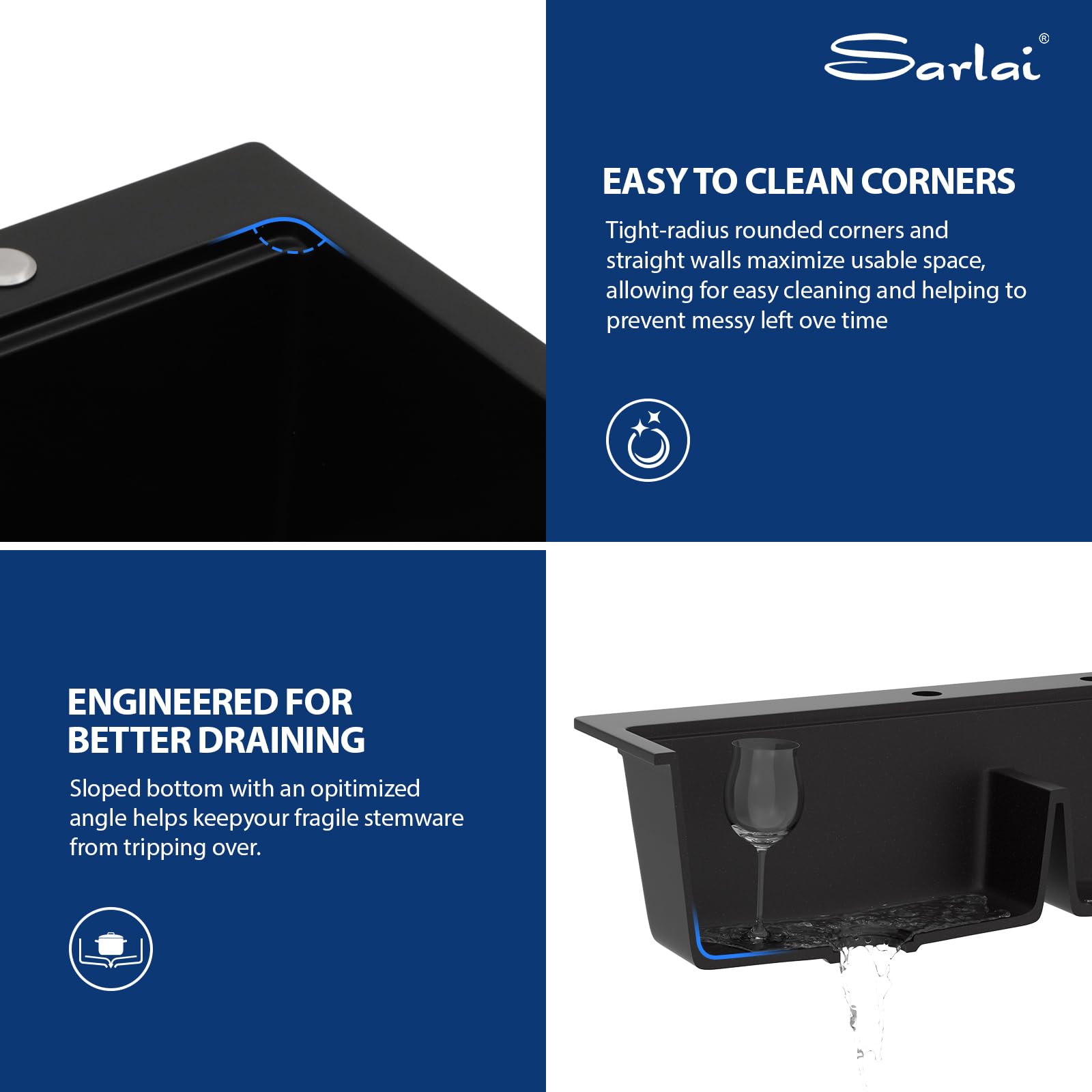 Sarlai 33''x22'' 60/40 Low Divide Double Bowl Black Granite Composite Kitchen Sink, Drop-In Ledge Workstation Quartz Composite Above Counter Basin