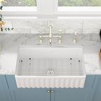 Sarlai 33''x18'' Reversible Apron Front White Fireclay Farmhouse Sink, Single Bowl Undermount Ceramic Kitchen Farmer Basin