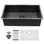 Sarlai 30in Undermount Single Bowl Gunmetal Black Stainless Steel Kitchen Sink