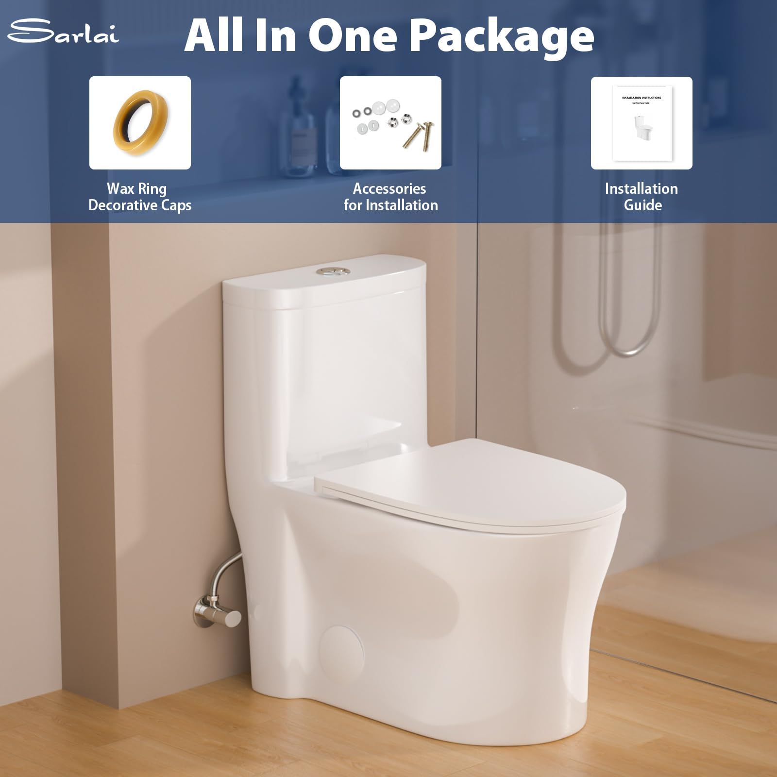Sarlai One Piece Elongated ADA Height 17.3'' Comfort Chair Toilet, Dual Flush 1.1/1.6 GPF White Ceramic, 12'' Rough-In