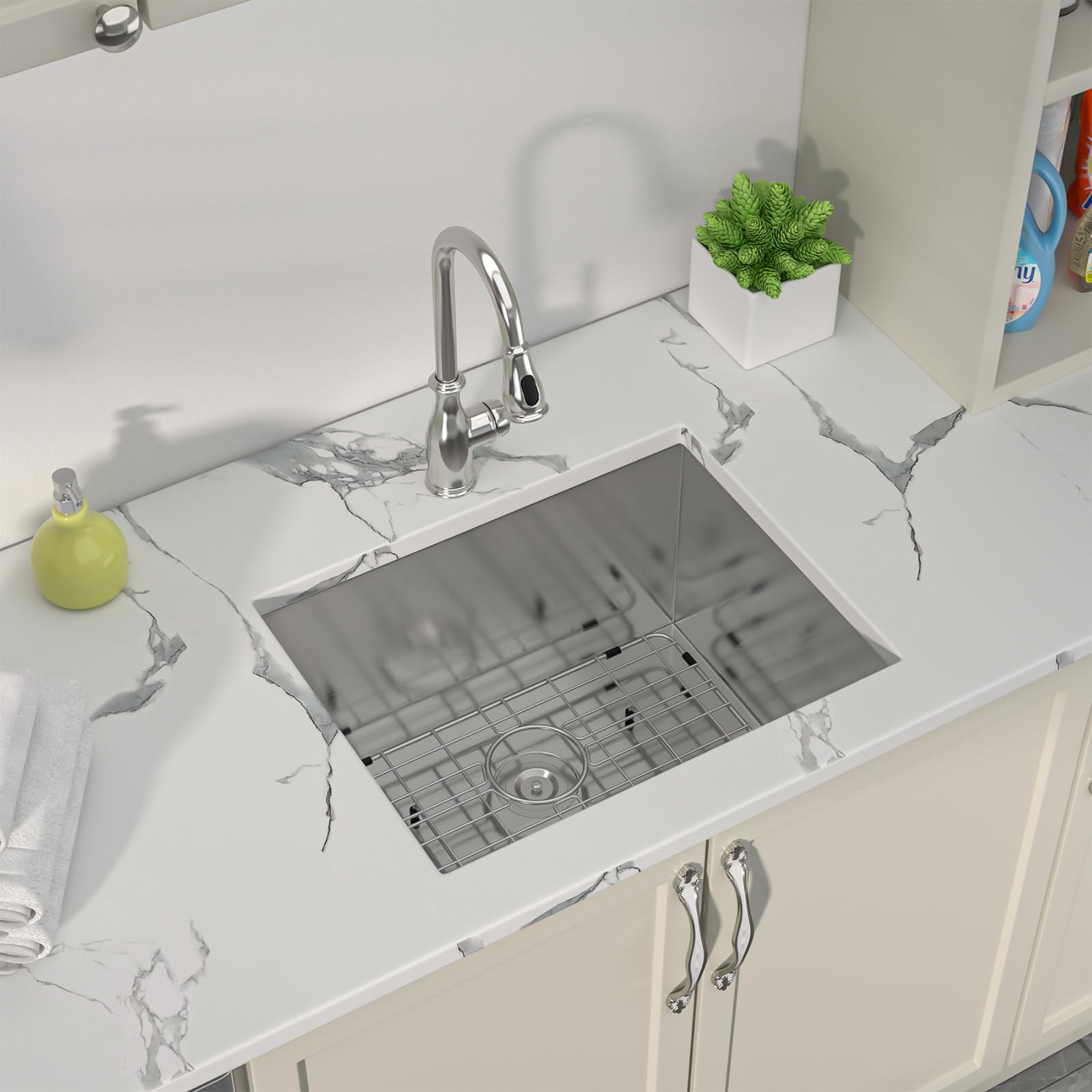 Sarlai 23 Undermount Laundry Sink - 23x18x12 Inch Undermount Utility Sink Rectangular Deep Single Bowl 16 Gauge Stainless Steel Under Counter Kitchen Laundry Tub Utility Sink Basin