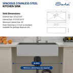 Sarlai 33 Drop In Farmhouse Kithchen Sink - 33 x 22 Inch Apron Front Ledge Workstation16 Gauge Stainless Steel Single Bowl Topmount Farm Sinks