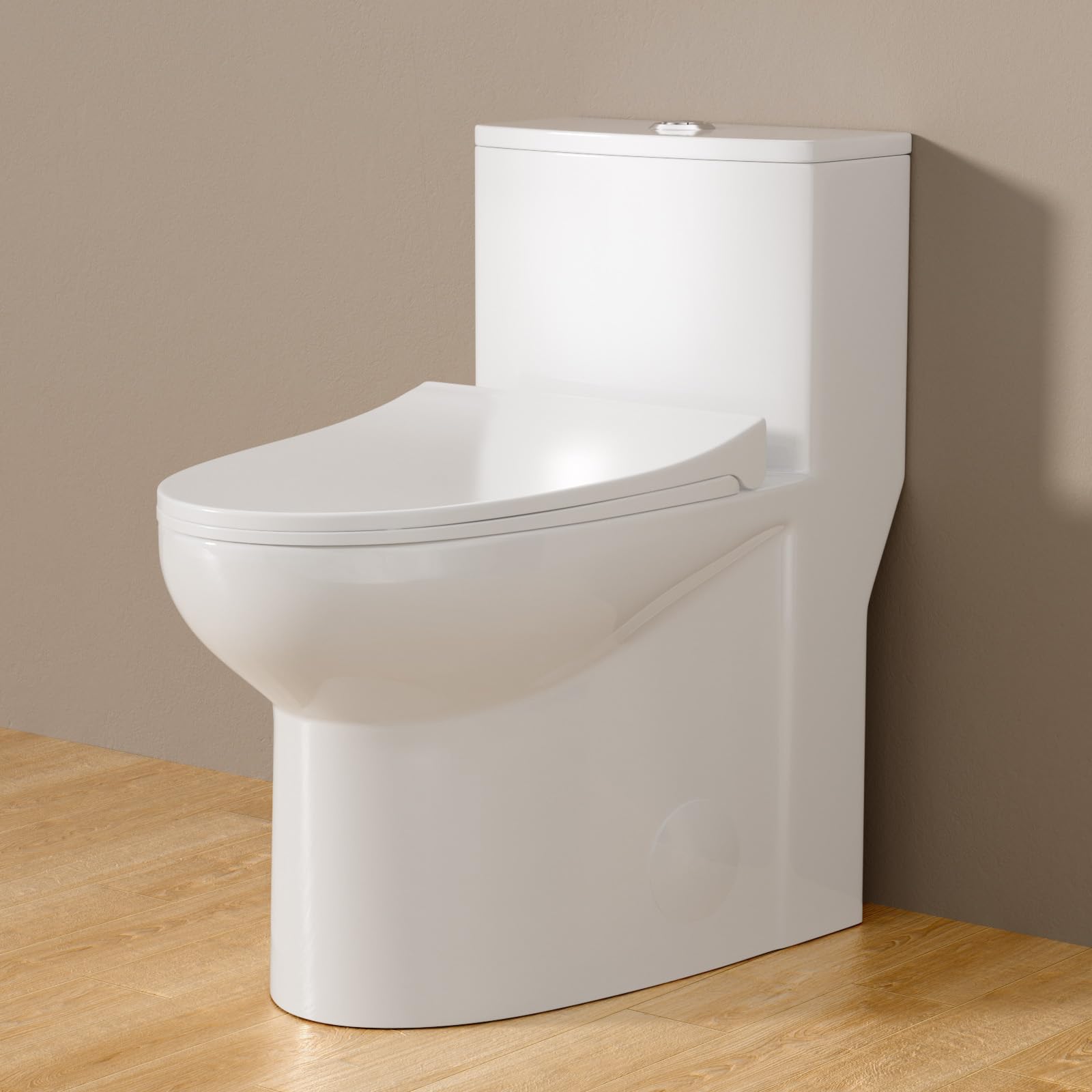 Sarlai One Piece Elongated Comfort Height Bathroom Toilet, Dual Flush 1.1/1.6 GPF White Ceramic with Soft-Close Seat, 12'' Rough-In Main image