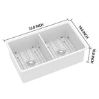 Sarlai 32 White Undermount Kitchen Sink Double Bowl - 32 Inch Drop Kitchen Sink Double Basin 50/50 Divide White Porcelain Ceramic Fireclay Undermount Drop/Undermount Kitchen Sinks Basin
