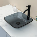 Sarlai 16''x16'' Grey Rectangular Tempered Glass Bathroom Vessel Sink, Countertop Basin with Pop-up Drain Combo