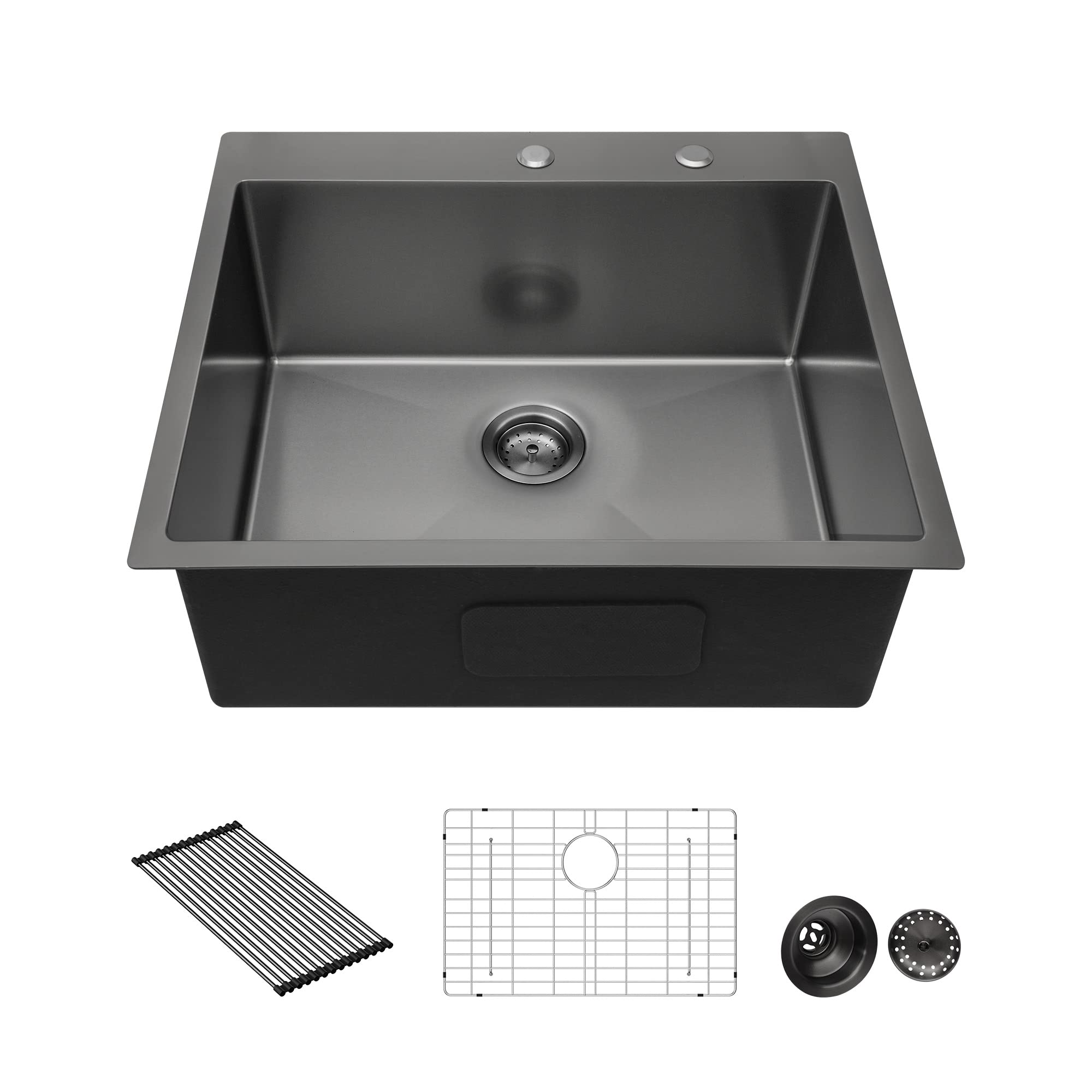 Sarlai 25in Drop In Gunmetal Black Single Bowl Stainless Steel Kitchen Sink