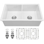 Sarlai 32''x19'' White Porcelain Ceramic Double Bowl Fireclay Farmhouse Sink