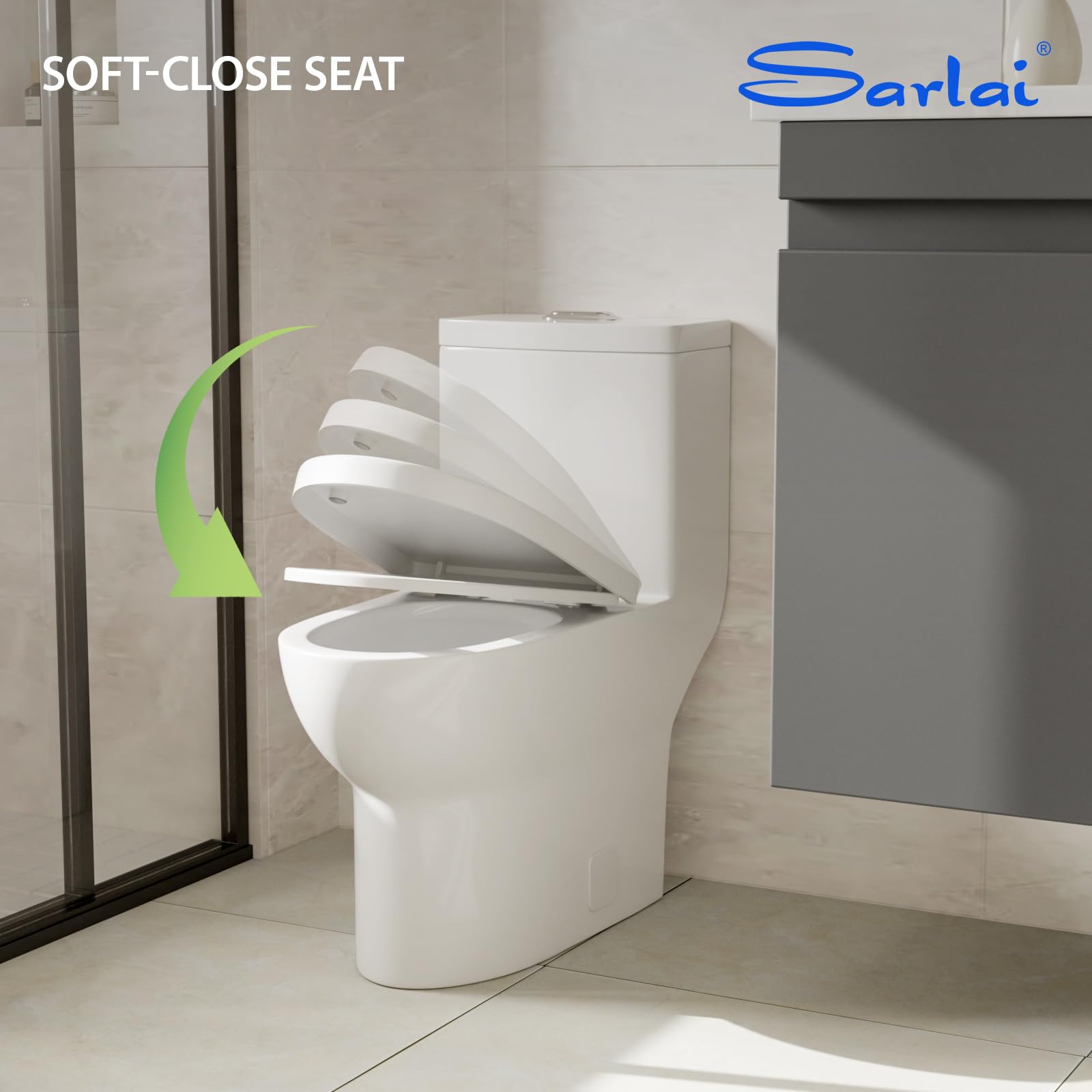 Sarlai White Elongated Modern One Piece Toilet - MTLD-153