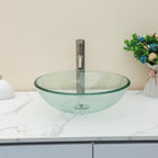 Sarlai 16.5''x16.5'' Artistic Round Tempered Glass Bathroom Vessel Sink, Vanity Countertop Basin with Pop-up Drain