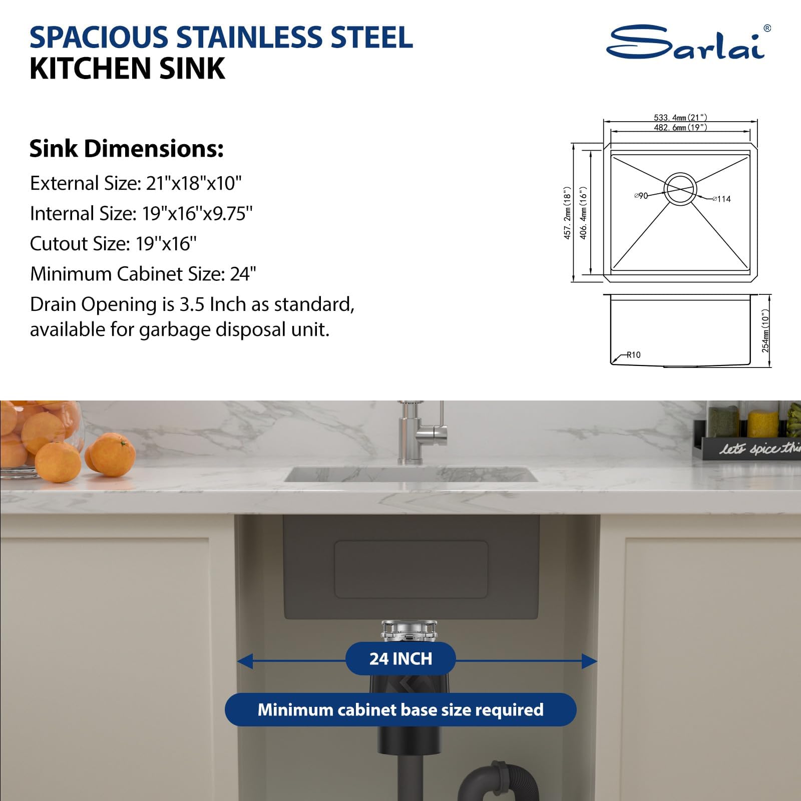 Sarlai 21''x18'' Undermount Bar Sink with Faucet, 16 Gauge Stainless Steel Ledge Workstation Outdoor RV Bar Prep Small Kitchen Basin