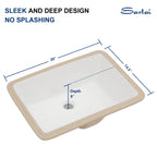 Sarlai Undermount Bathroom Sink - 20 x 14.5 inch Rectangular Vessel Sink Undermount Sink Modern White Ceramic Rectangle Sink, Under Counter Vanity Sink Art Basin with Overflow