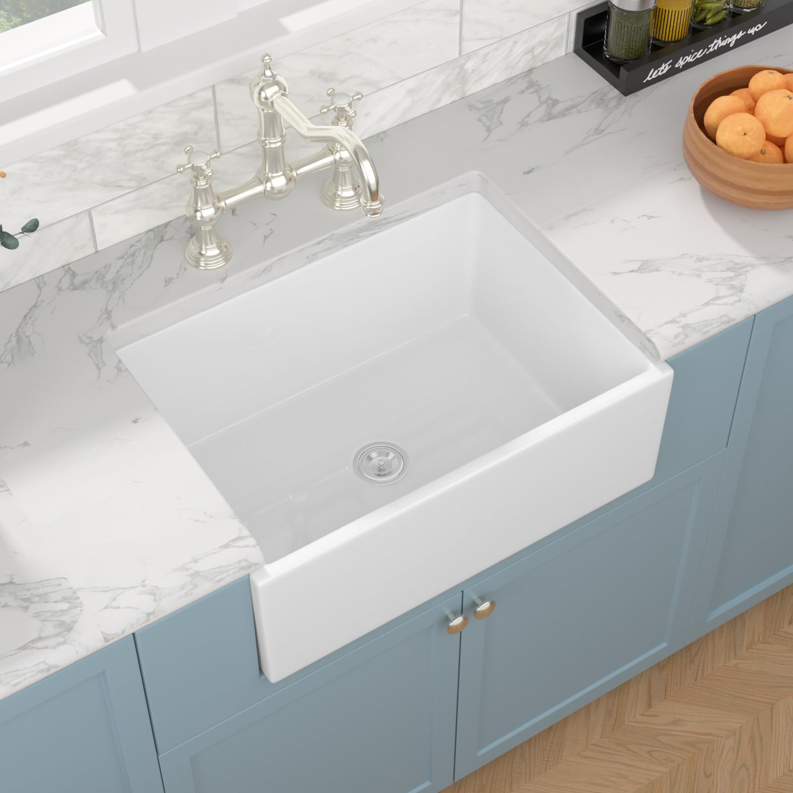 Sarlai 28''x20'' Apron Front Vitreous Fireclay Farmhouse Sink, Single Bowl White Porcelain Kitchen Farmer Basin Secondary image
