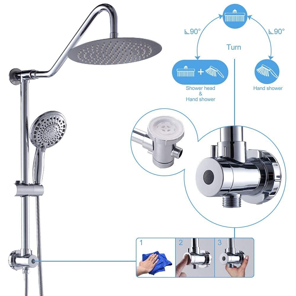 Sarlai 10'' Stainless Steel Round Wall Mounted Rainfall Shower Head with Handheld Shower Secondary image