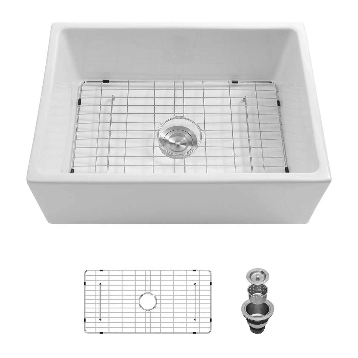 Sarlai 28''x20'' Apron Front Vitreous Fireclay Farmhouse Sink, Single Bowl White Porcelain Kitchen Farmer Basin Main image