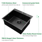 Sarlai 25in Drop In Gunmetal Black Single Bowl Stainless Steel Kitchen Sink