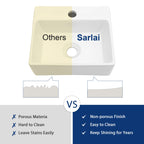Sarlai Wall Mount Hung Small Vessel Sink - 13''x11'' Floating Vessel Sink Wall Mounted Small Bathroom Sinks Tiny Modern Rectangle Floating White Porcelain Ceramic Vanity Sink