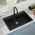 Sarlai 33'' x 22'' Black Quartz Drop-in Waterfall Single Bowl Workstation Kitchen Sink