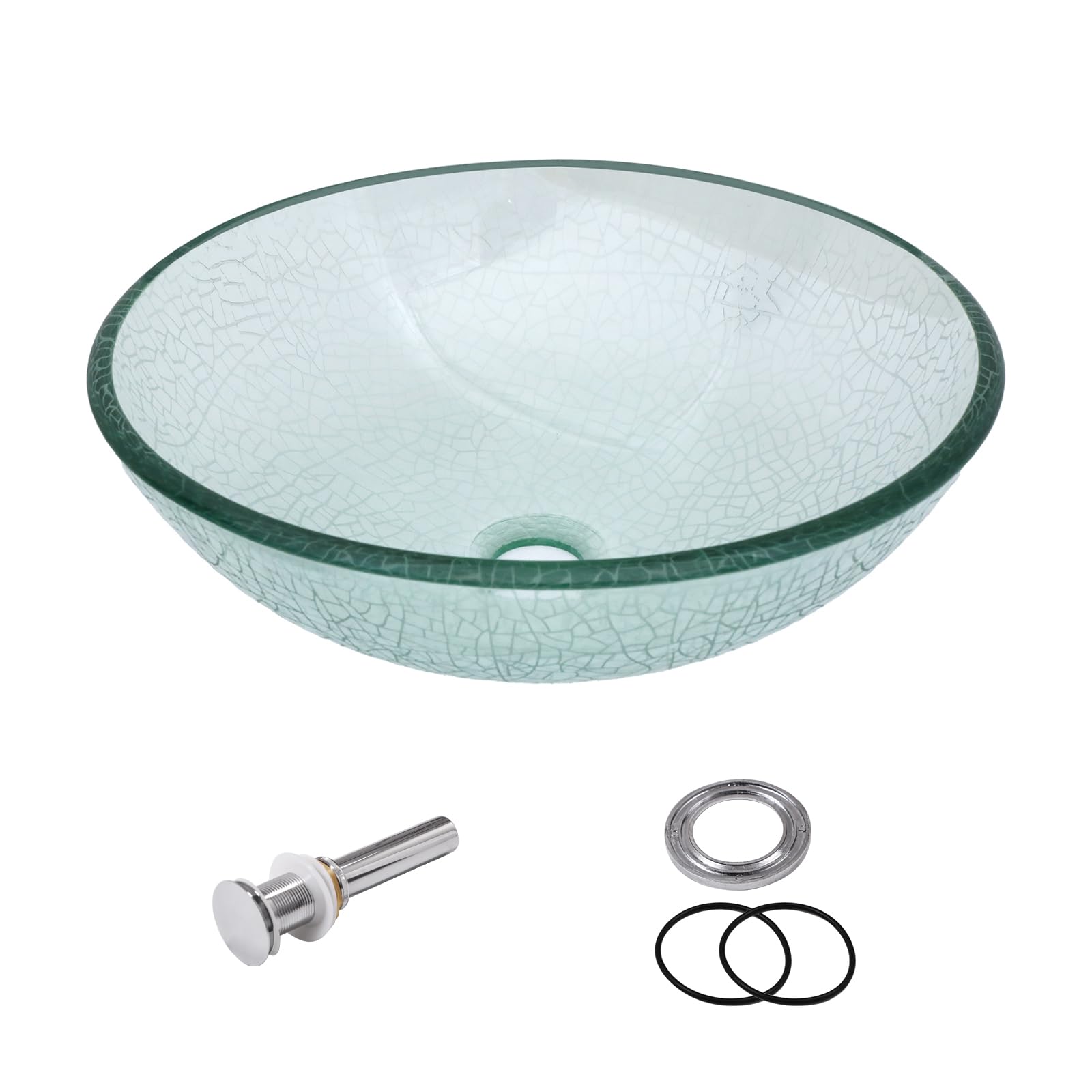 Sarlai 16.5''x16.5'' Artistic Round Tempered Glass Bathroom Vessel Sink, Vanity Countertop Basin with Pop-up Drain Secondary image