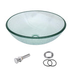 Sarlai 16.5''x16.5'' Artistic Round Tempered Glass Bathroom Vessel Sink, Vanity Countertop Basin with Pop-up Drain