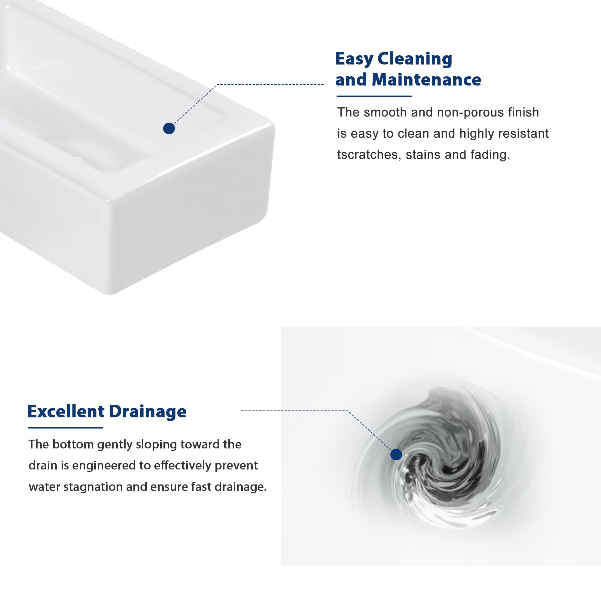 Sarlai 15''x7'' Floating Wall Hang White Porcelain Ceramic Bathroom Vessel Sink-Left Hand