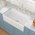 Sarlai 33''x18'' Reversible Apron Front White Fireclay Farmhouse Sink, Single Bowl Undermount Ceramic Kitchen Farmer Basin
