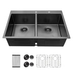 Sarlai 33in Double Bowl 50/50 Black Drop-in Stainless Steel Kitchen Sink