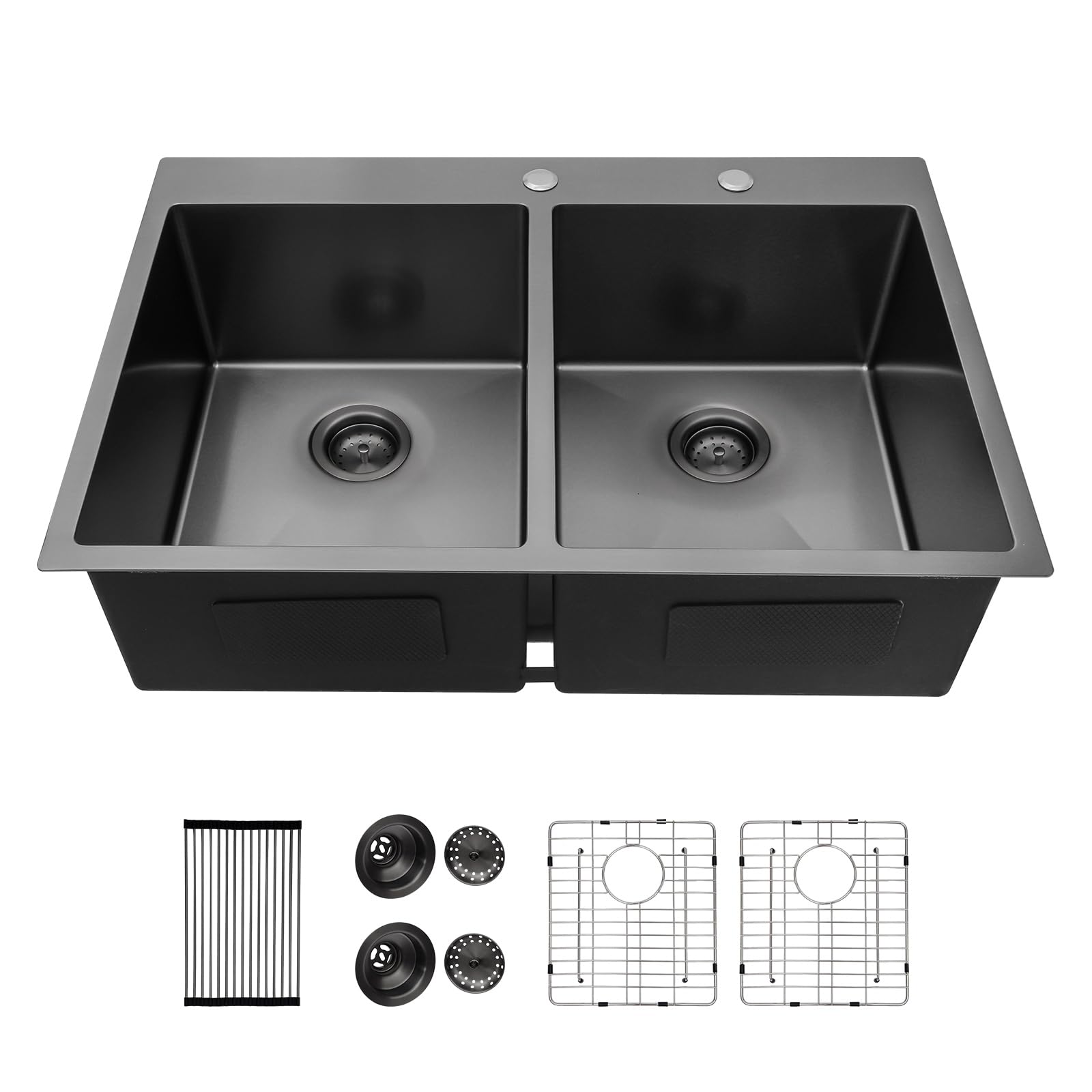 Sarlai 33in Double Bowl 50/50 Black Drop-in Stainless Steel Kitchen Sink