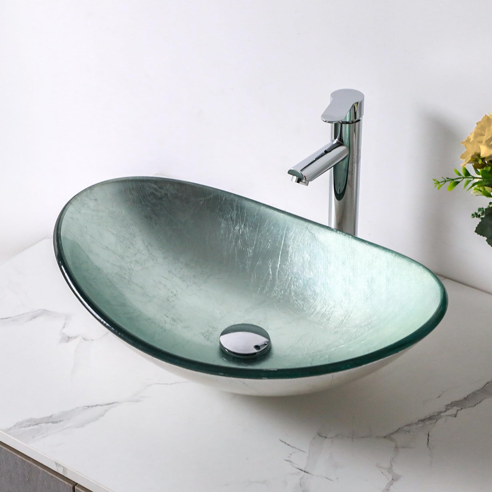 Sarlai Modern Artistic Tempered Glass Bathroom Vessel Sink, Countertop Bowl Basin for Lavatory Vanity Cabinet Main image