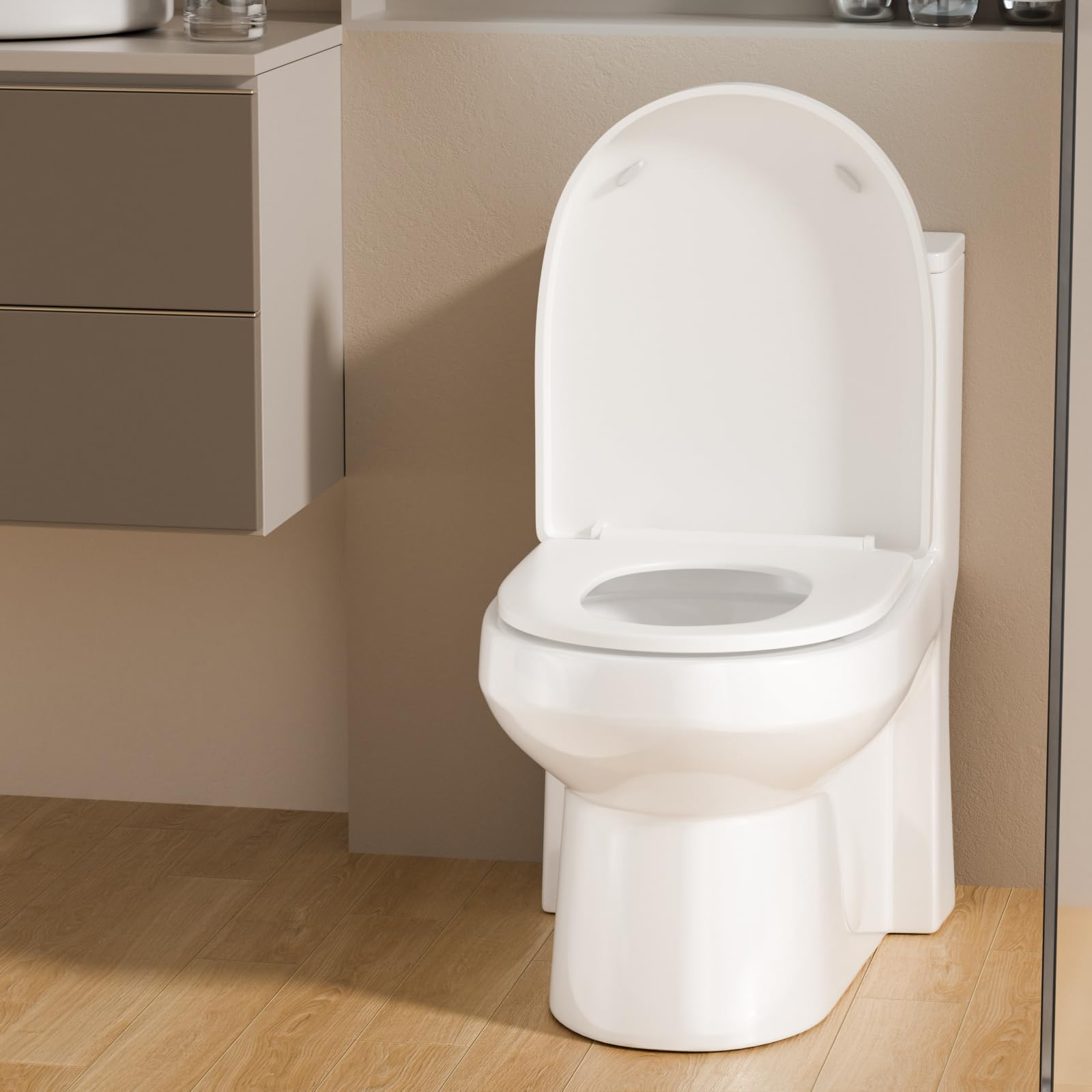 Sarlai Compact One Piece Elongated Toilet for Small Bathroom, Comfort Chair Height Dual Flush 1.1/1.6 GPF White Ceramic, 12'' Rough-In
