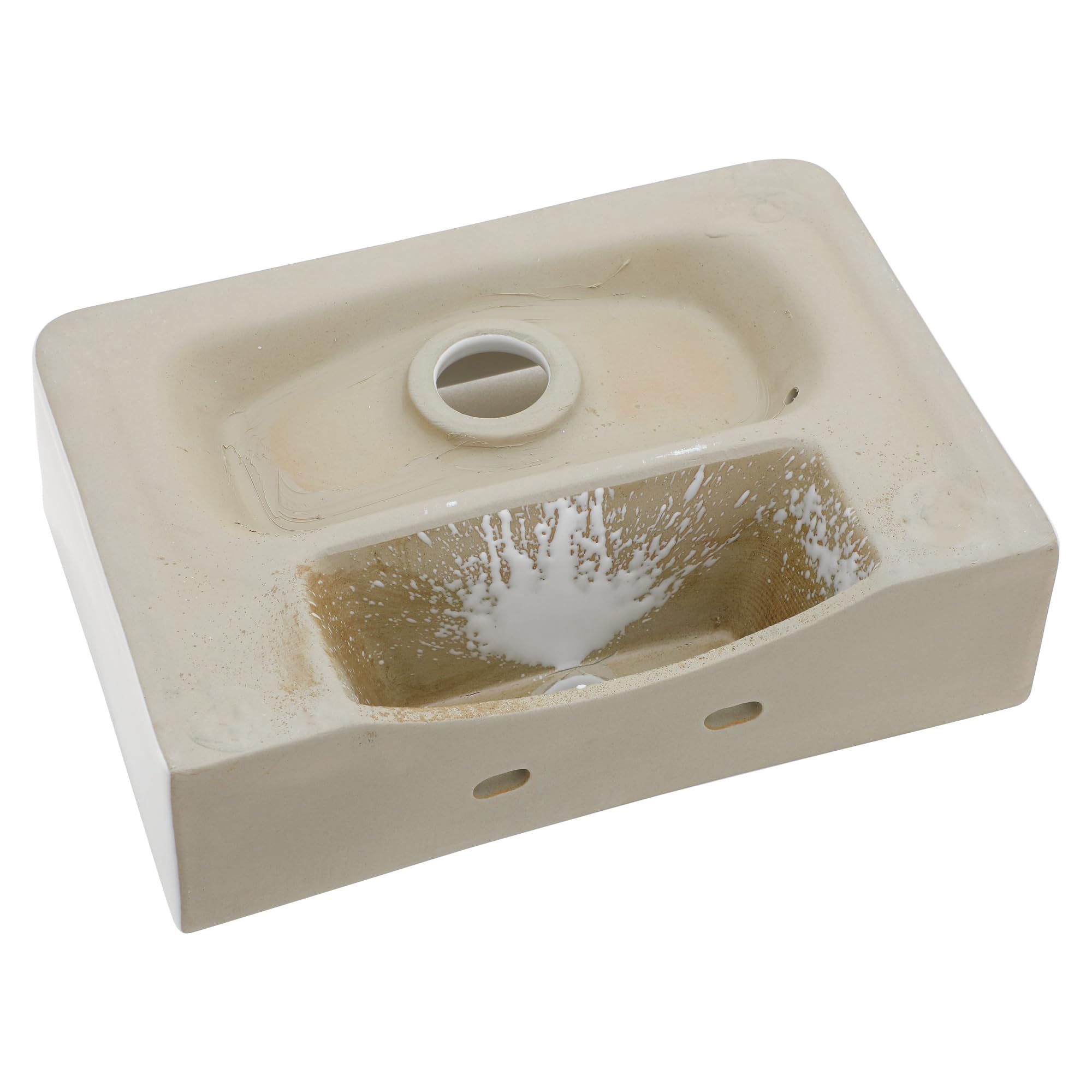 Sarlai 14in White Porcelain Ceramic Wall Mounted Floating Bathroom Sink