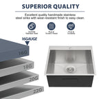 Sarlai 22'' Drop-In Laundry & Utility Kitchen Sink - 16 Gauge T304 Stainless Steel 22'' x 22'' x 12''