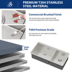 Sarlai 39'' Low Divider Undermount Kitchen Sink - 16G Stainless Steel 60/40 Double Basin Workstation with Salad Prep Bowls