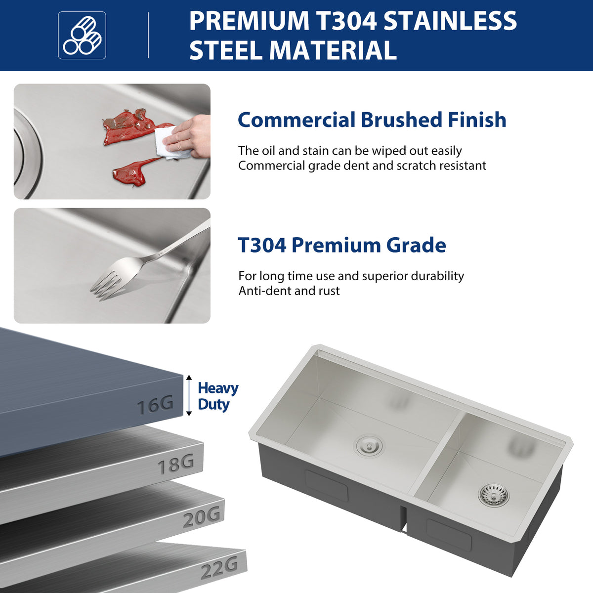 Sarlai 39'' Low Divider Undermount Kitchen Sink - 16G Stainless Steel 60/40 Double Basin Workstation with Salad Prep Bowls
