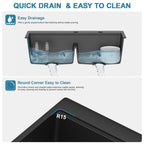 Sarlai 33" Drop-In Black Quartz Composite Workstation Kitchen Sink - 50/50 Double Bowl Low Divide Drop-In Topmount Granite Kitchen Sink with Cutting Board