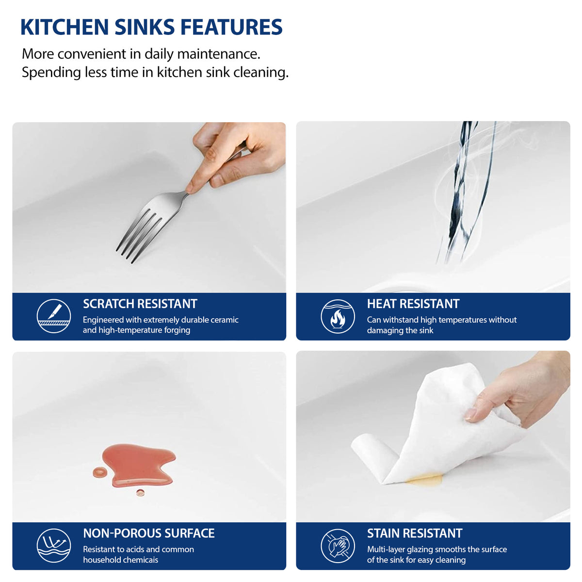 Sarlai 30''x22''White Ceramic Topmount Single Bowl Kitchen Sink With Gold Drain & Bottom Grid