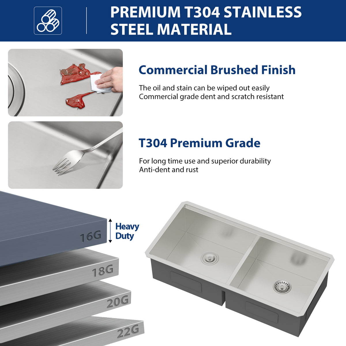 Sarlai 39'' Undermount Workstation Sink - 16 Gauge 50/50 Double Bowl with Salad Prep Bowls