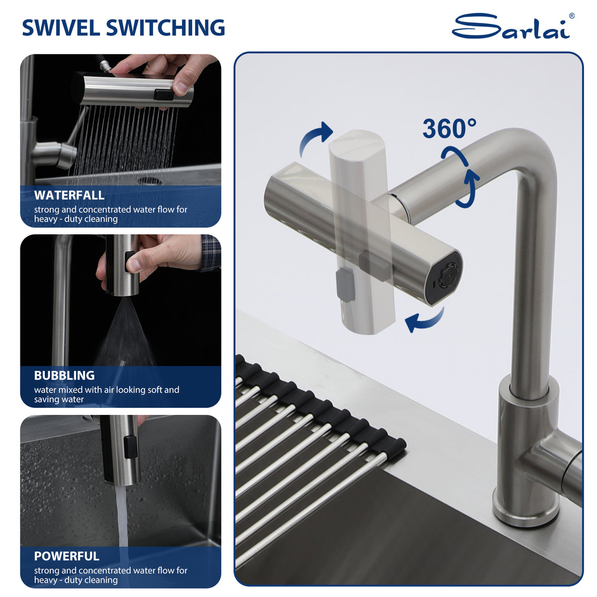 Sarlai 33'' Drop In Workstation Kitchen Sink 16 Gauge SUS304 Stainless Steel Single Bowl Topmount Kitchen Sink