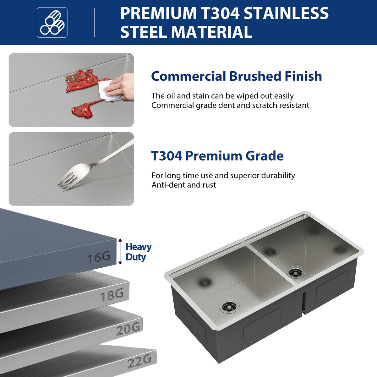 Sarlai 36in Undermount Workstation Sink - 16 Gauge 60/40 Double Bowl with Salad Prep Bowls