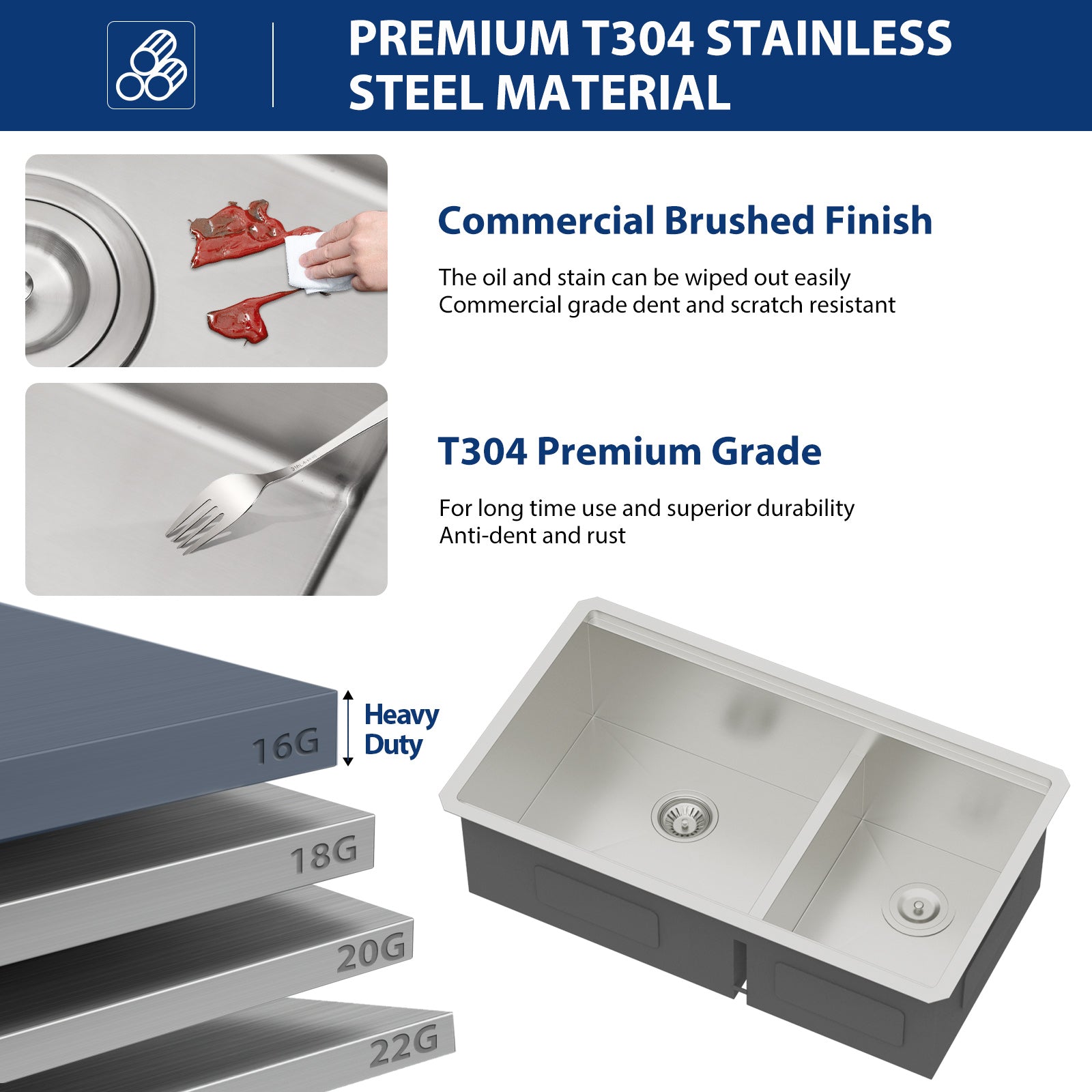 Sarlai 33'' Undermount Kitchen Sink - 60/40 Double Bowl Workstation with Low Divide