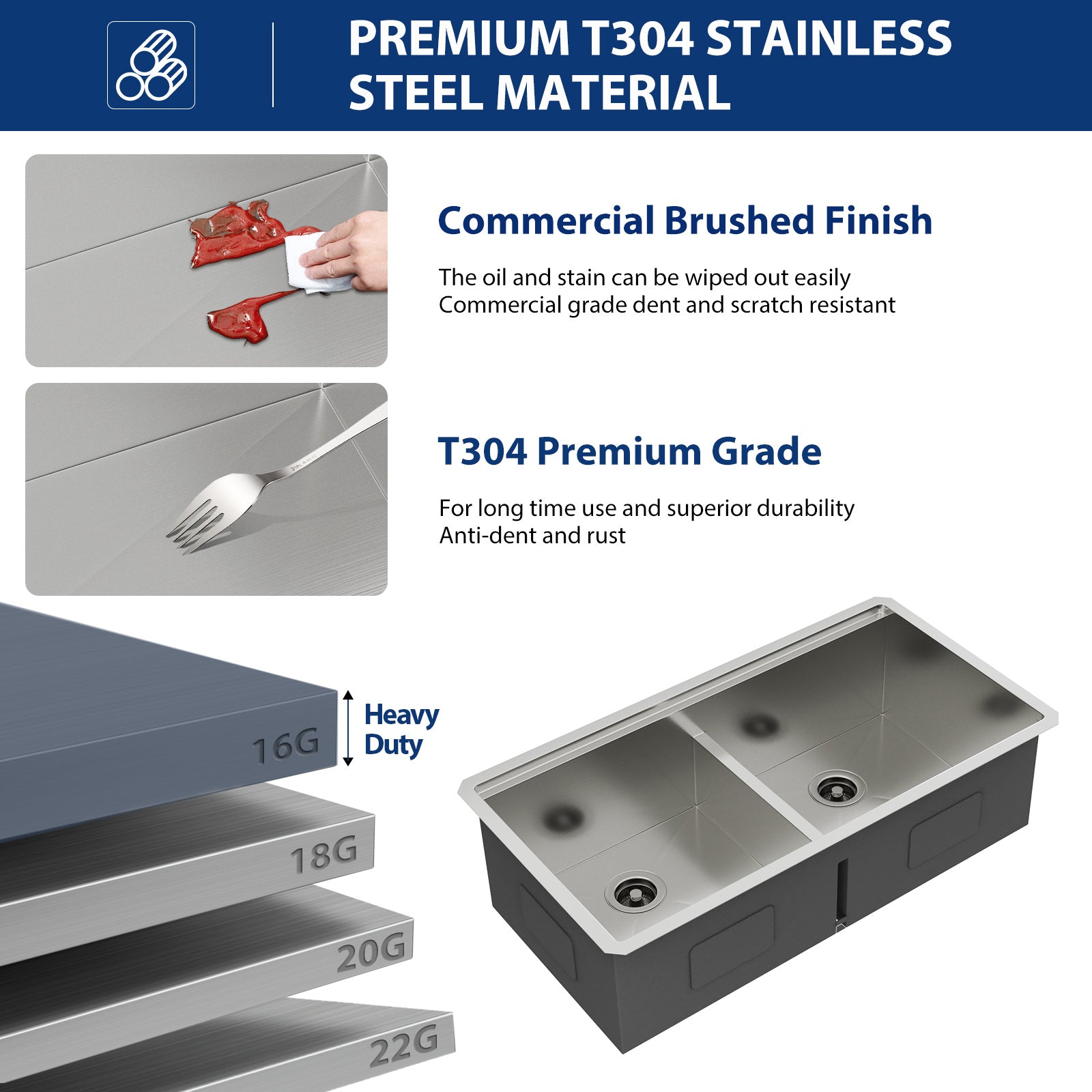 Sarlai 36" Undermount Workstation Kitchen Sink - 16 Gauge Stainless Steel 50/50 Double Bowl with Low Divider