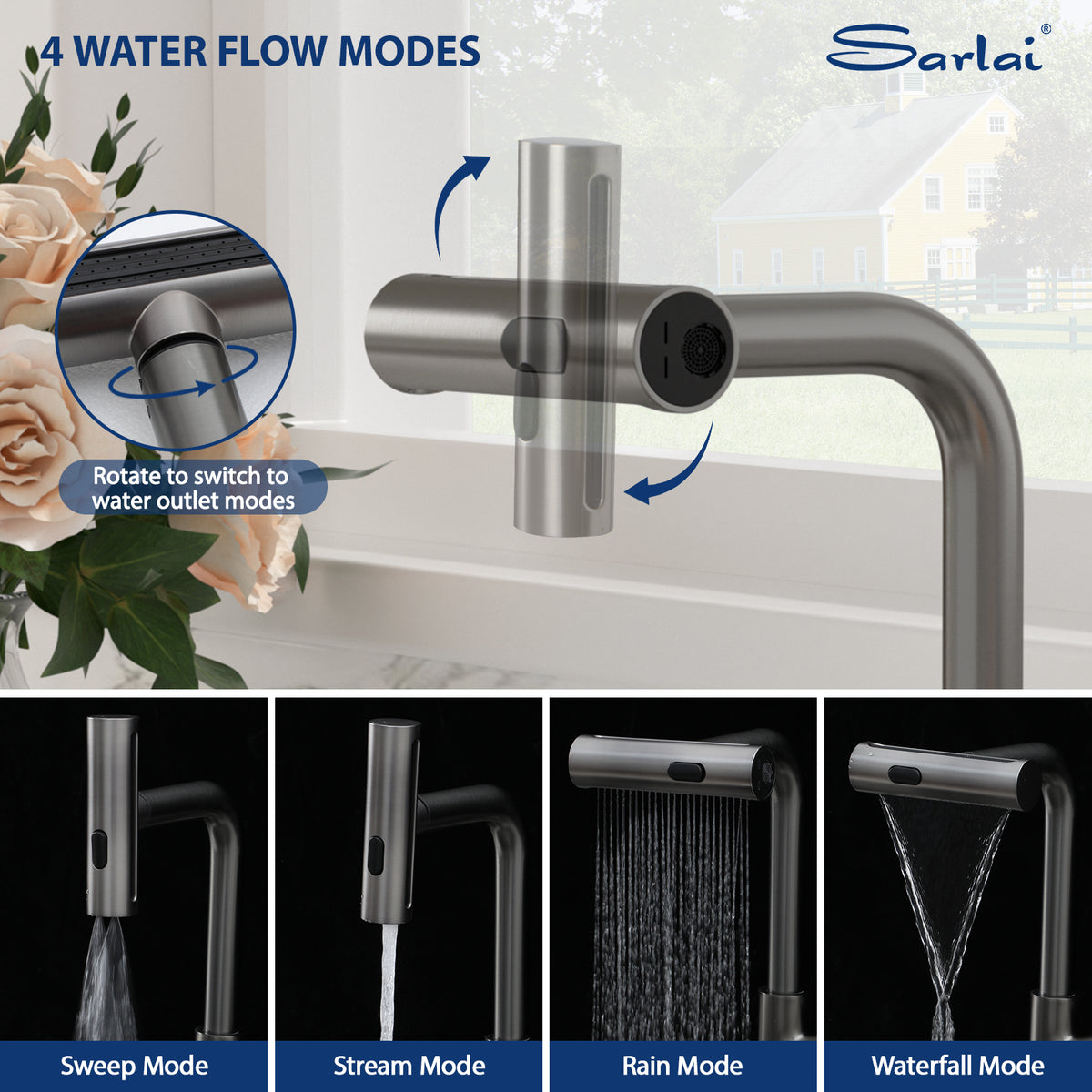 Sarlai 30''x22''Drop In Workstation Kitchen Sink 16 Gauge SUS304 Stainless Steel Single Bowl Topmount Sink with Pull Out Faucet & Soap Dispenser