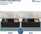 Sarlai 33''x20'' Black Reversible Apron Fireclay Workstation Farmhouse Sink