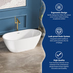 Sarlai Modern Oval White Acrylic Freestanding Bathtub with Chrome Drain and Overflow