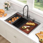 Sarlai 33in Black Drop In Single Bowl Stainless Steel Workstation Kitchen Sink