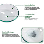 Sarlai 16.5''x16.5'' Transparent Round Tempered Glass Bathroom Vessel Sink, Countertop Basin with Faucet & Pop-up Drain Combo