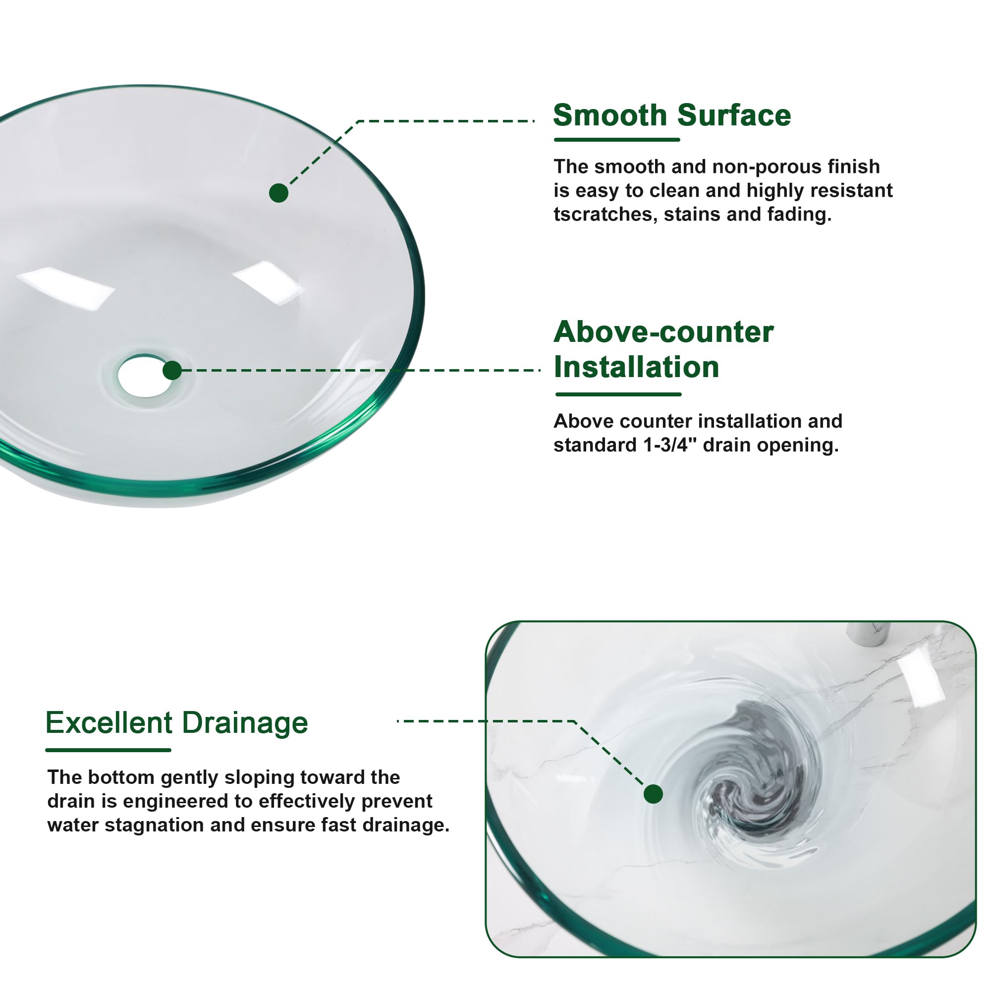 Sarlai 16.5''x16.5'' Transparent Round Tempered Glass Bathroom Vessel Sink, Countertop Basin with Faucet & Pop-up Drain Combo
