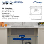Sarlai 30in Undermount Gunmetal Black Single Bowl Stainless Steel Workstation Kitchen Sink