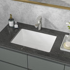 Sarlai Undermount Bathroom Sink - 20 x 14.5 inch Rectangular Vessel Sink Undermount Sink Modern White Ceramic Rectangle Sink, Under Counter Vanity Sink Art Basin with Overflow