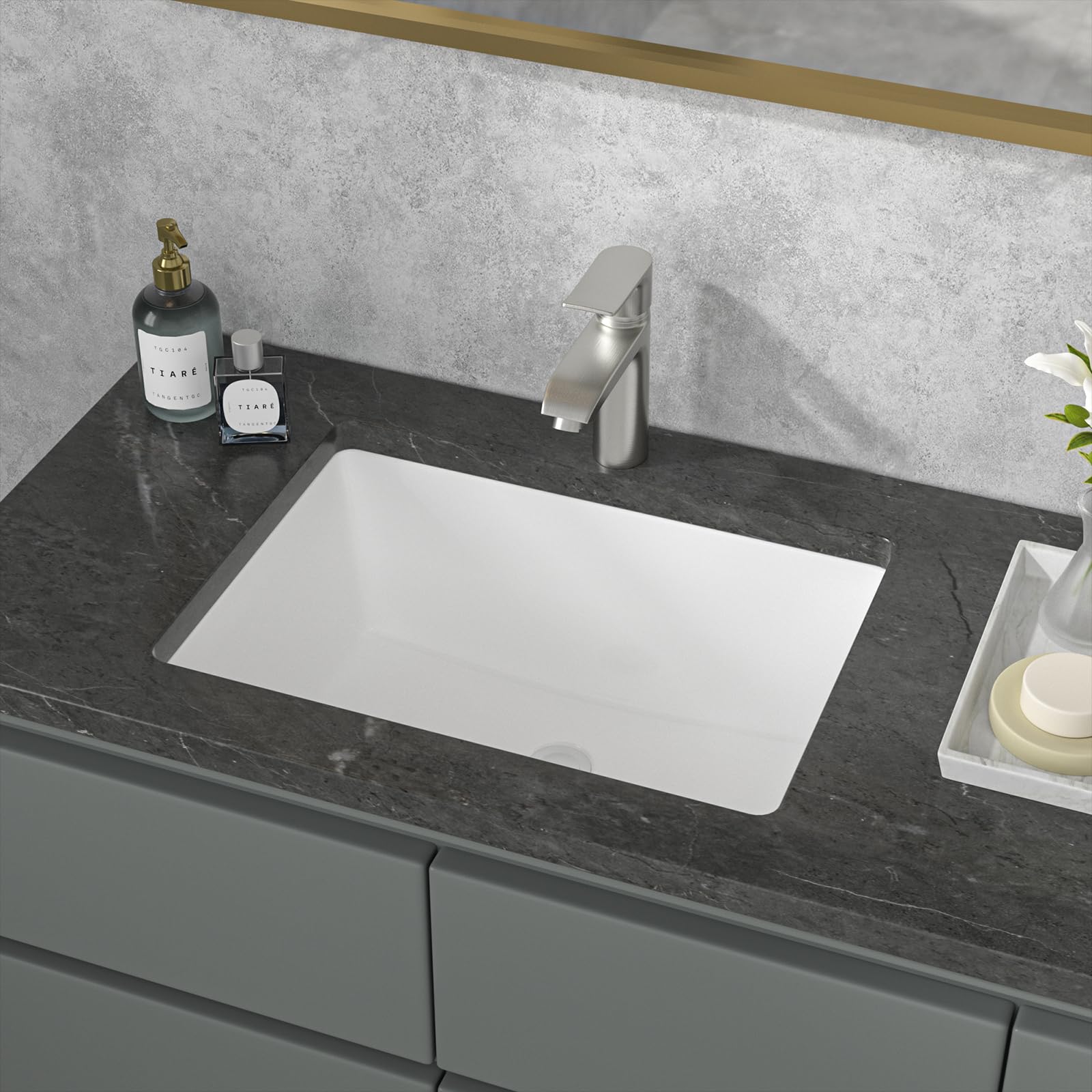 Sarlai Undermount Bathroom Sink - 20 x 14.5 inch Rectangular Vessel Sink Undermount Sink Modern White Ceramic Rectangle Sink, Under Counter Vanity Sink Art Basin with Overflow