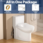 Sarlai One Piece Elongated Comfort Height Bathroom Toilet, Dual Flush 1.1/1.6 GPF White Ceramic with Soft-Close Seat, 12'' Rough-In